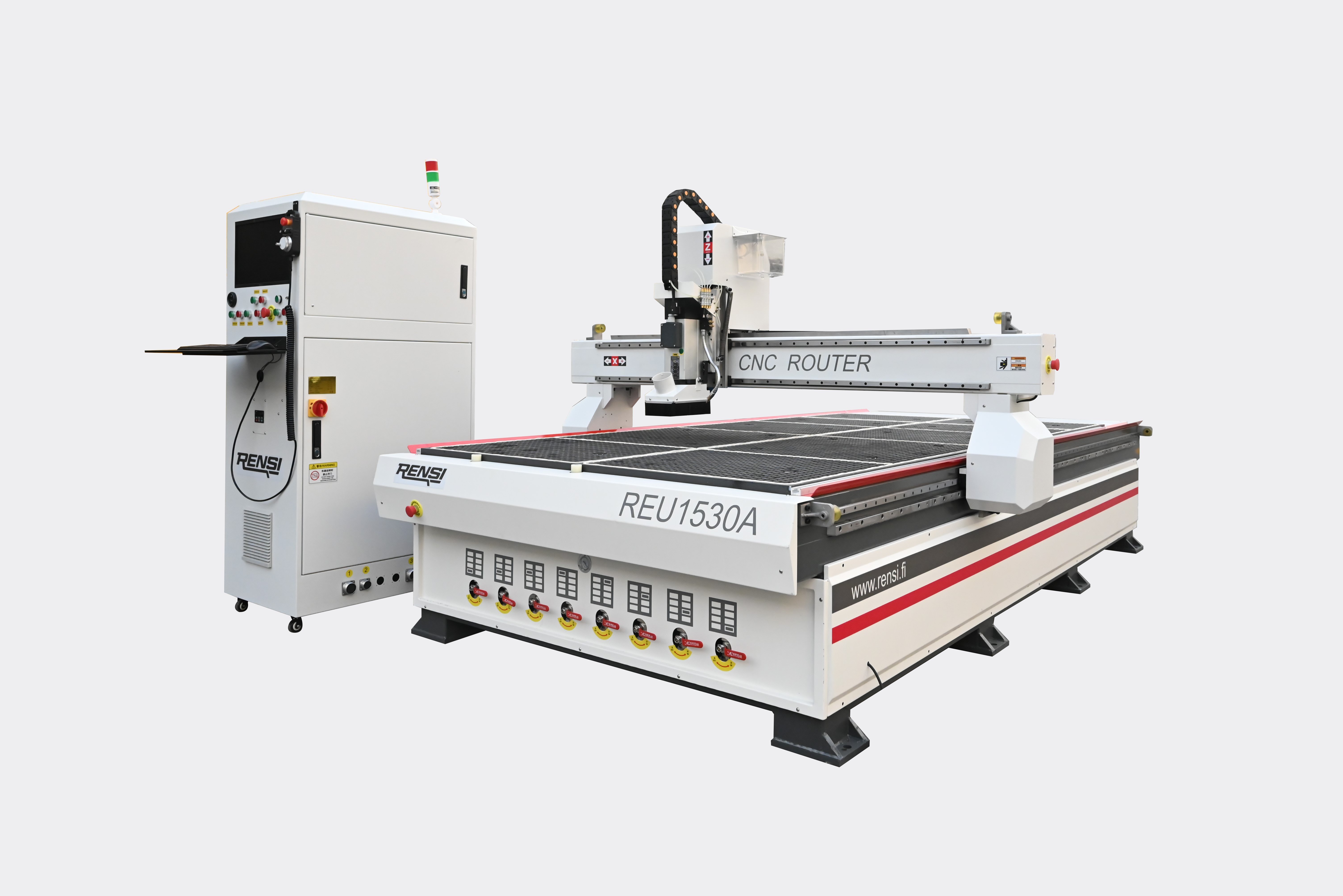 Large CNC milling machine REU1530A, with vacuum table and control panel.