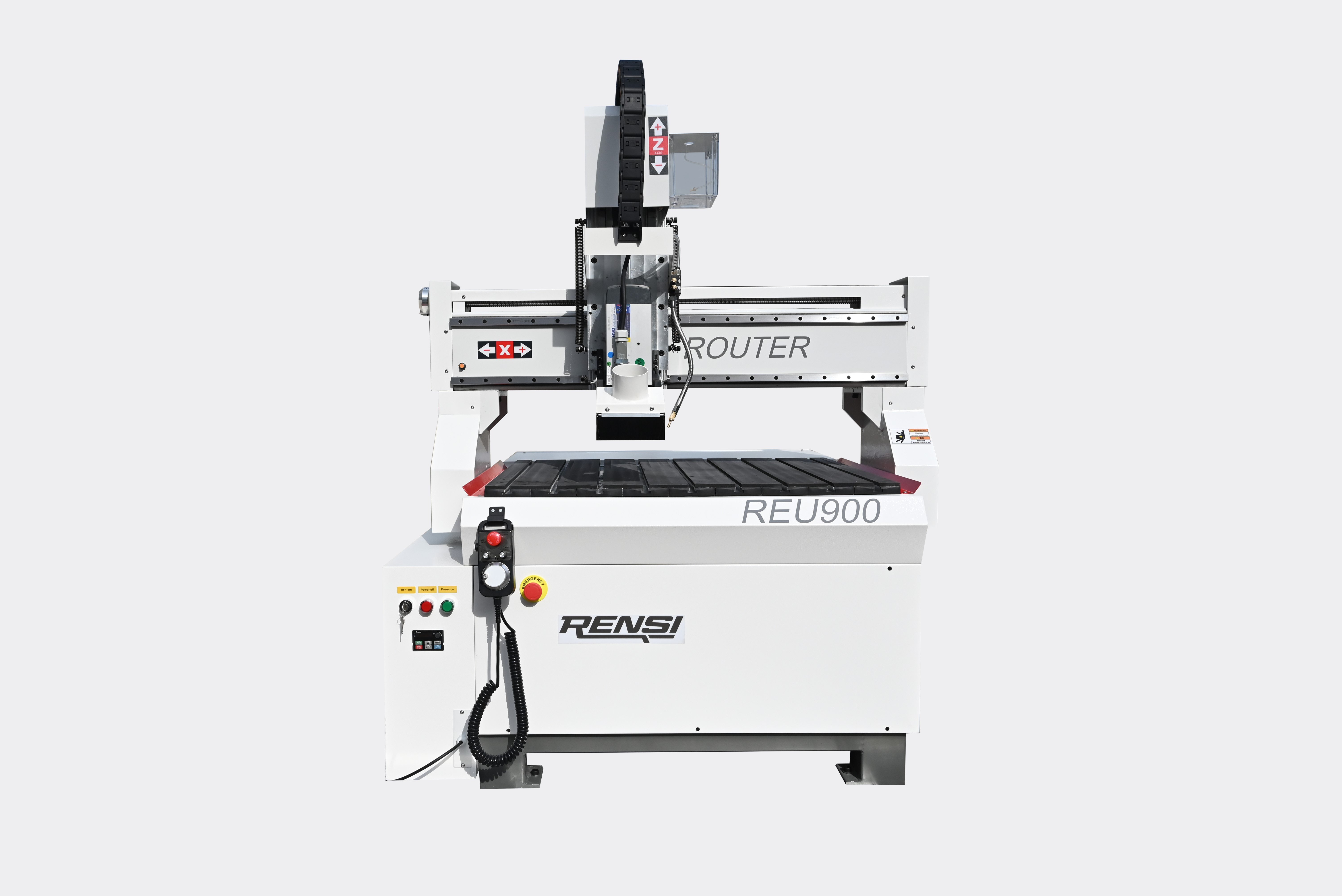 REU900 CNC router control panel and handwheel.